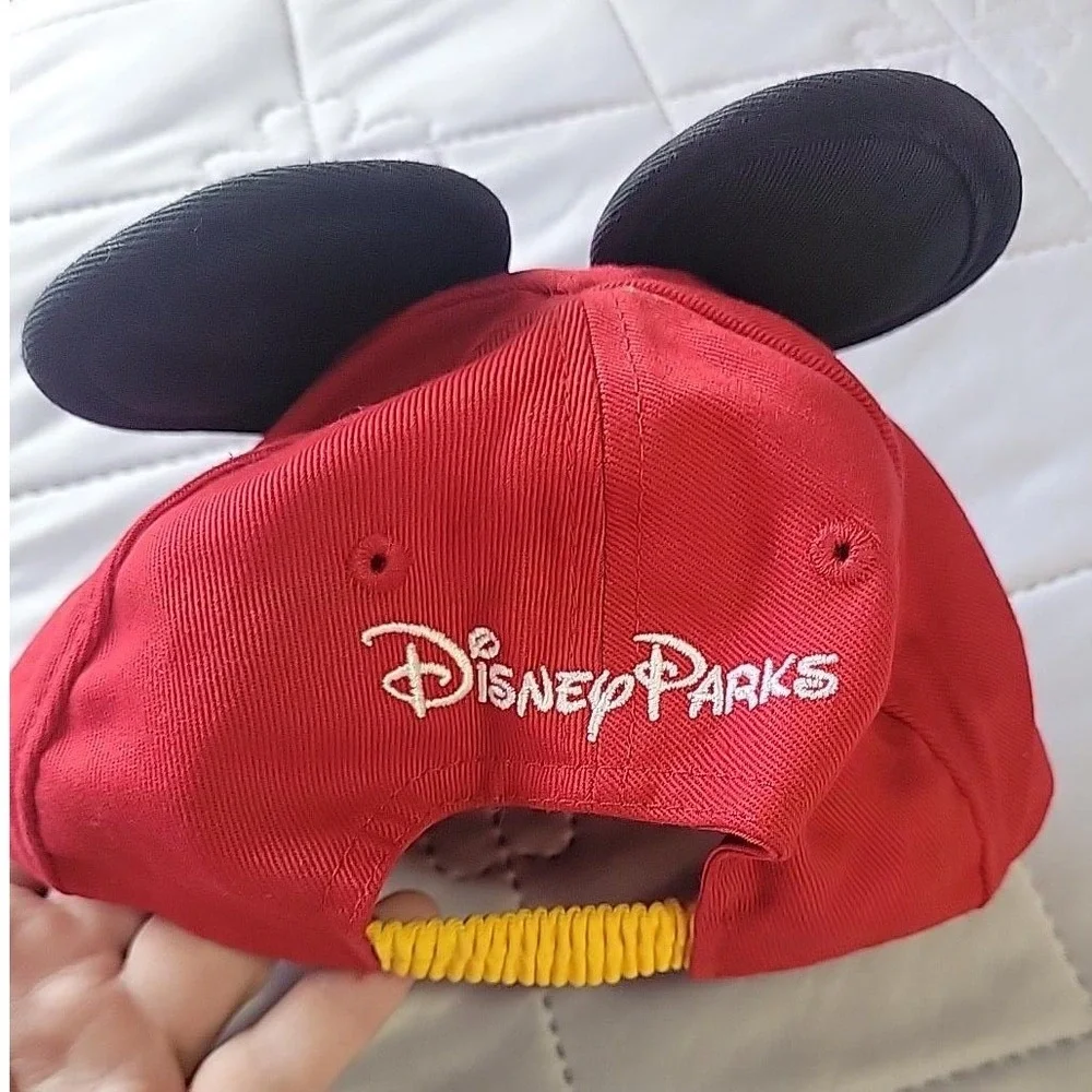 Disney Parks Mickey Mouse Kids Baseball Hat Red Black 3D Ears Elastic Back Cap